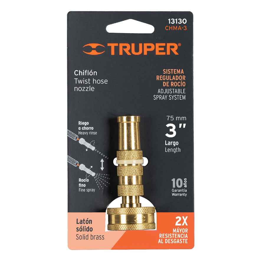 Chiflón 3' de latón maquinado para manguera, Truper Caja con 6, 13130
