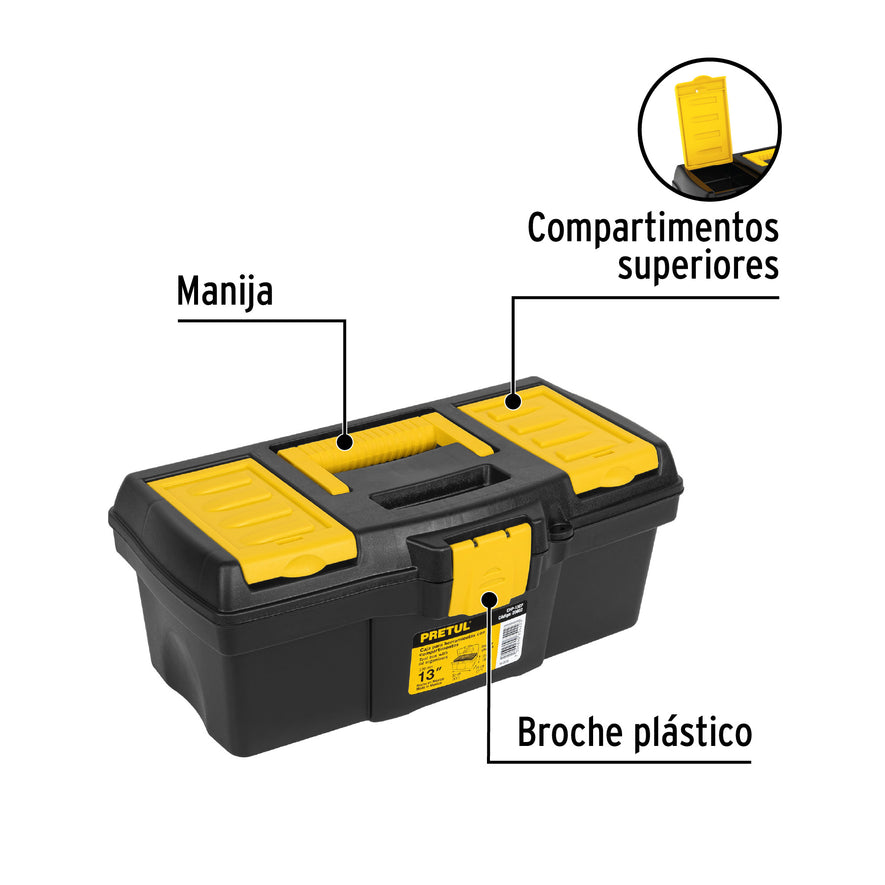 Caja para herramienta de 13' con compartimentos, Pretul Caja con 3, 20602