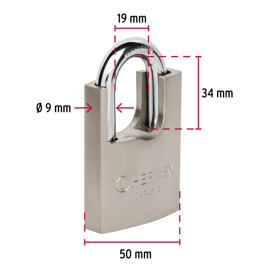 Candado de hierro 50 mm con coraza, llave anti-ganzúa Caja con 3, 43313