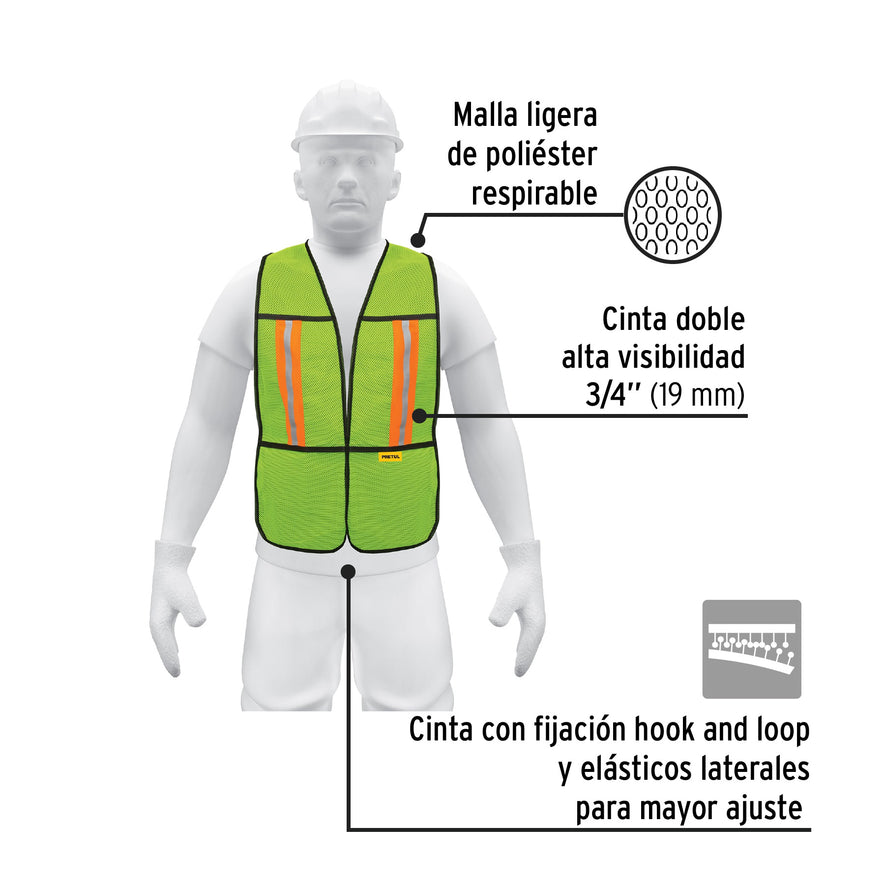Chaleco de seguridad con cintas reflejantes, verde, Pretul Caja con 5, 21026