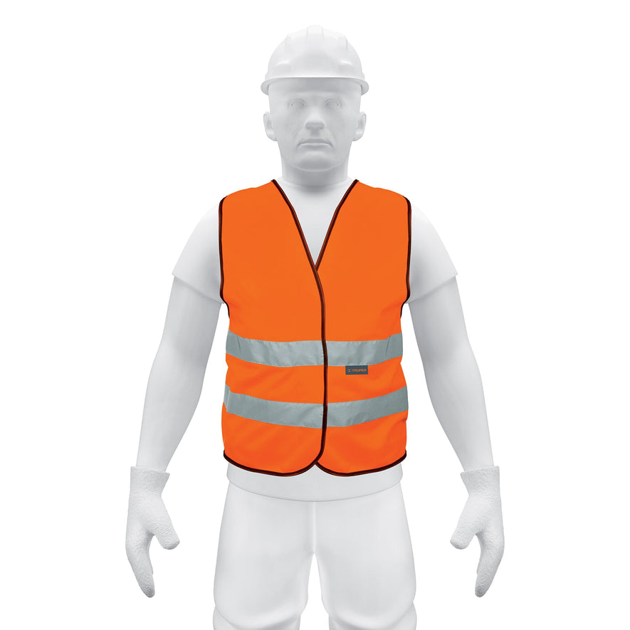 Chaleco de seguridad naranja con cintas de alta visibilidad Caja con 5, 14426