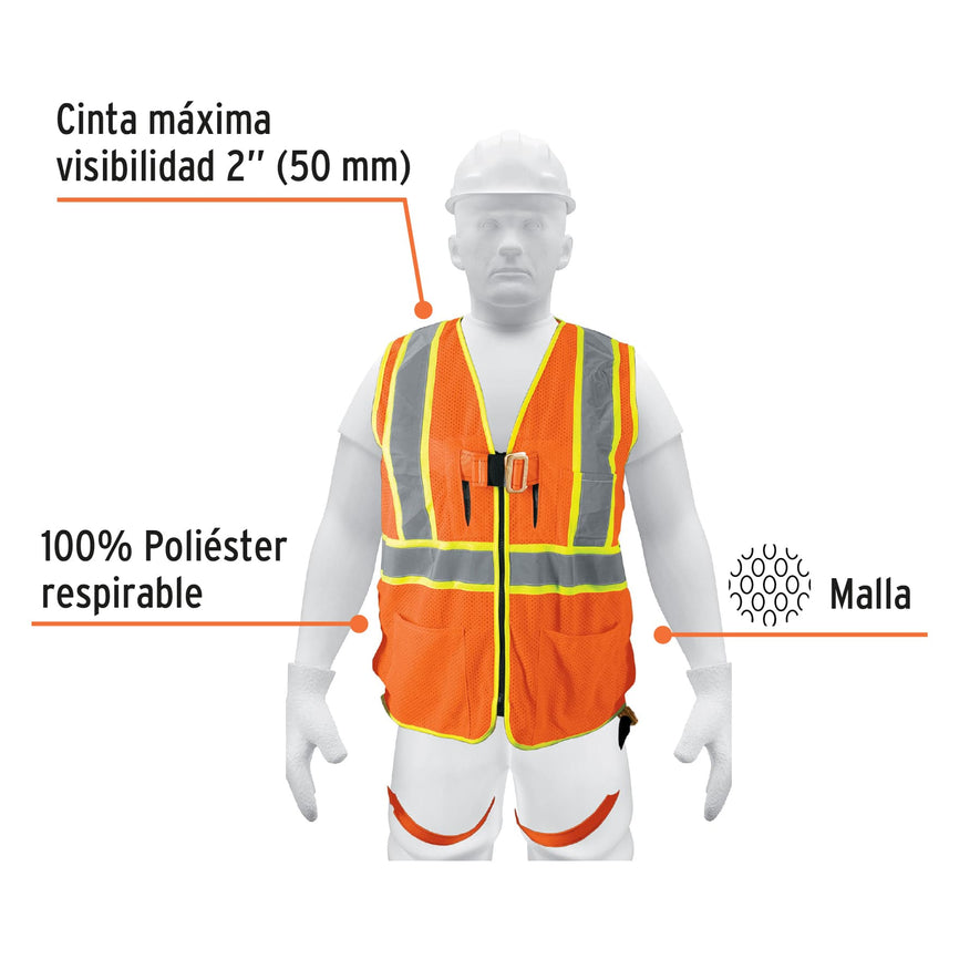 Chaleco de seguridad para arnés, alta visibilidad, naranja Caja con 5, 101770
