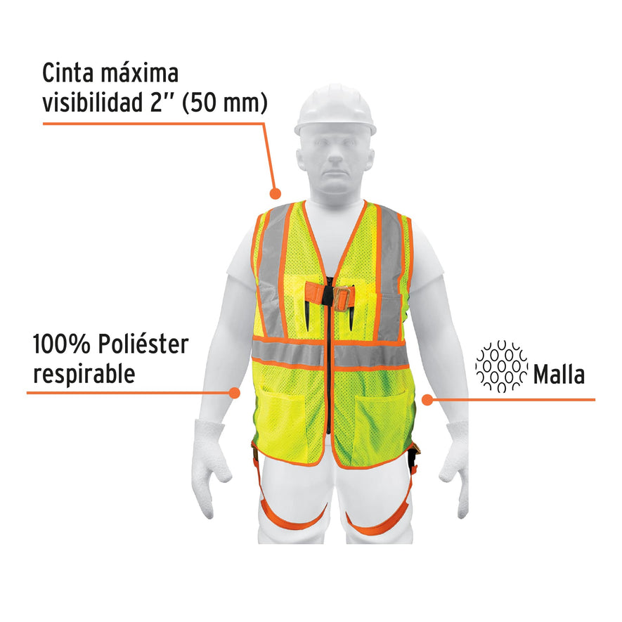Chaleco de seguridad para arnés, alta visibilidad, verde Caja con 5, 101771