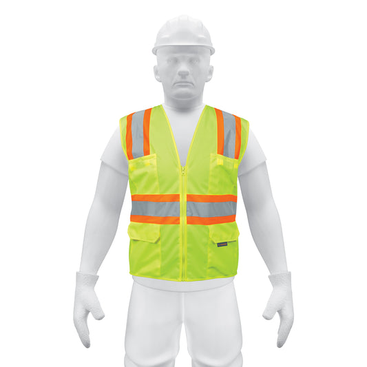 Chaleco de seguridad verde max visibilidad y 6 bolsas Caja con 5, 13476