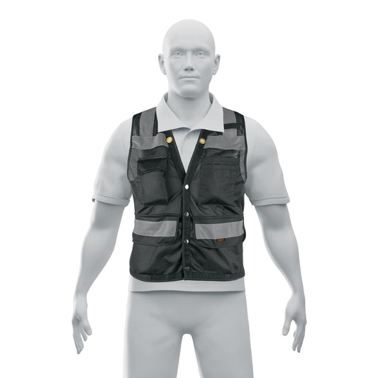 Chaleco seguridad reforzado negro con bolsas, M, Expert Caja con 5, 103989