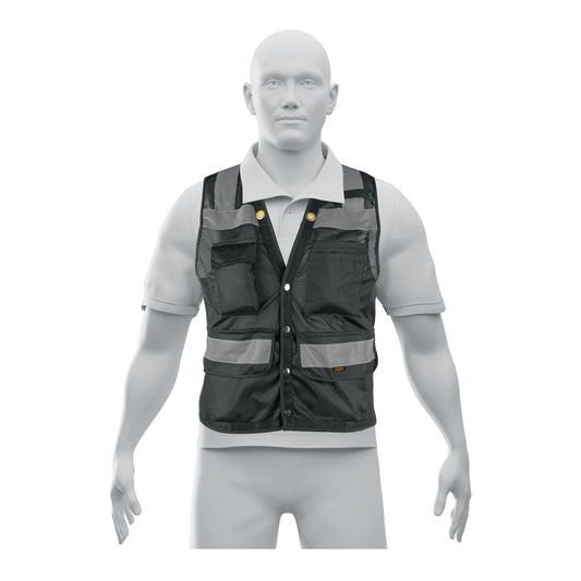 Chaleco seguridad reforzado negro con bolsas, XL, Expert Caja con 5, 103991