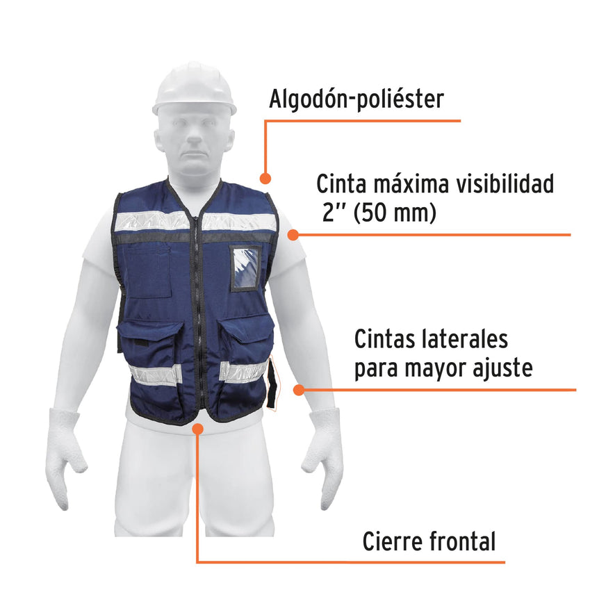 Chaleco brigadista con cintas reflejantes, color azul marino Caja con 3, 14667
