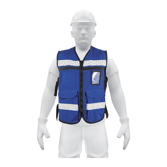Chaleco brigadista con cintas reflejantes, color azul rey Caja con 3, 14670