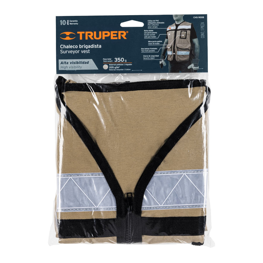 Chaleco brigadista con cintas reflejantes, color beige Caja con 3, 14668