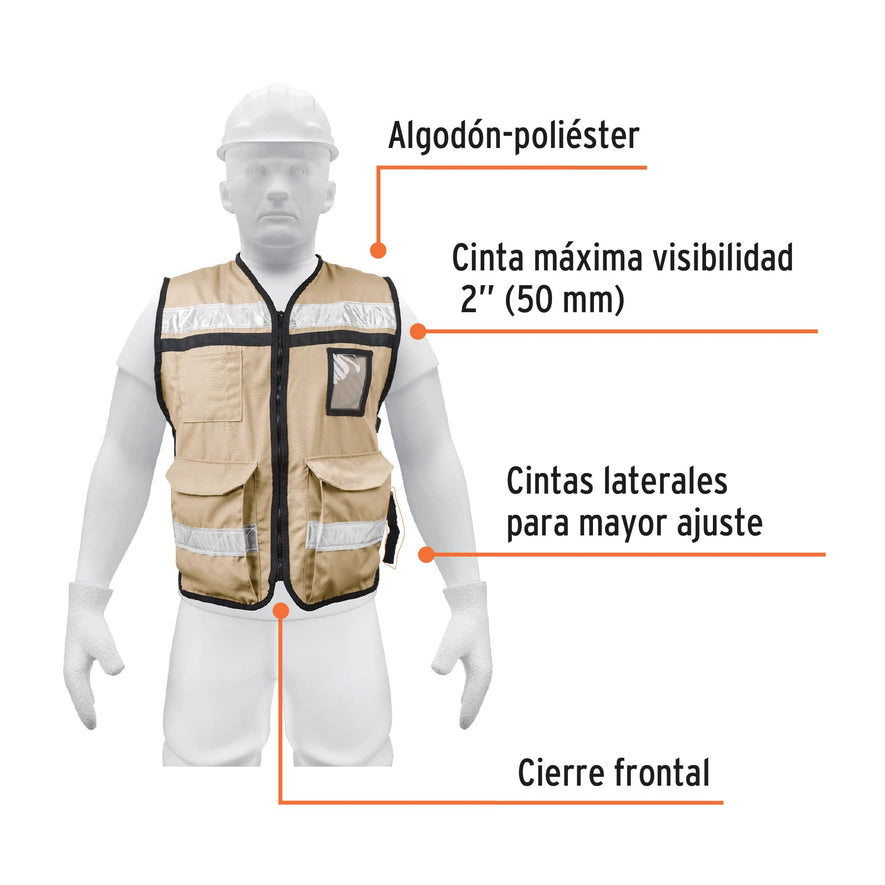 Chaleco brigadista con cintas reflejantes, color beige Caja con 3, 14668
