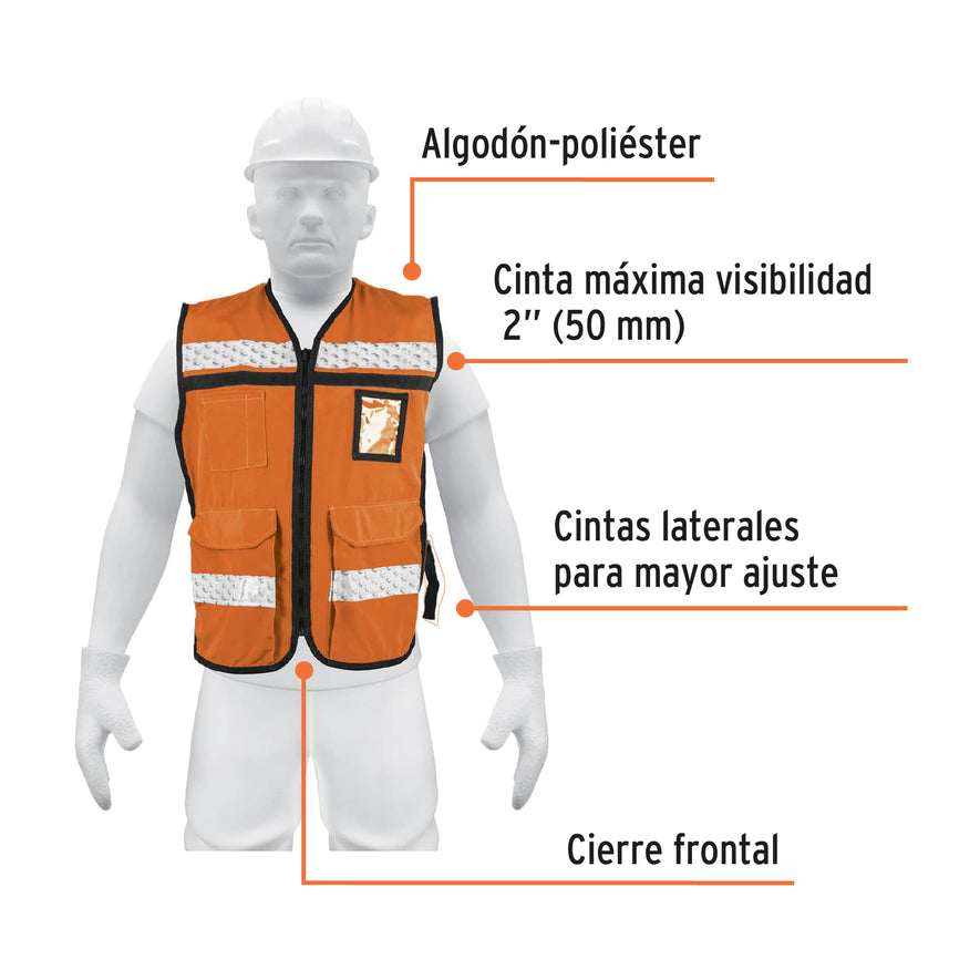 Chaleco brigadista con cintas reflejantes, color naranja Caja con 3, 14669