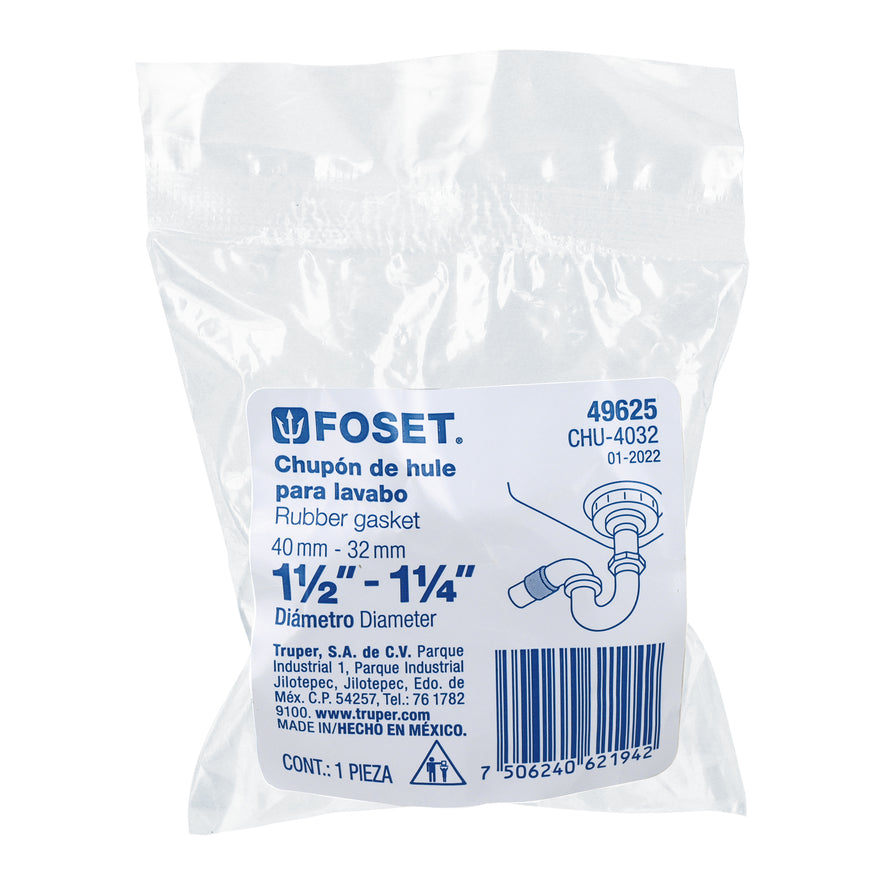 Chupón de PVC, 1-1/2' x 1-1/4', Foset Caja con 10, 49625