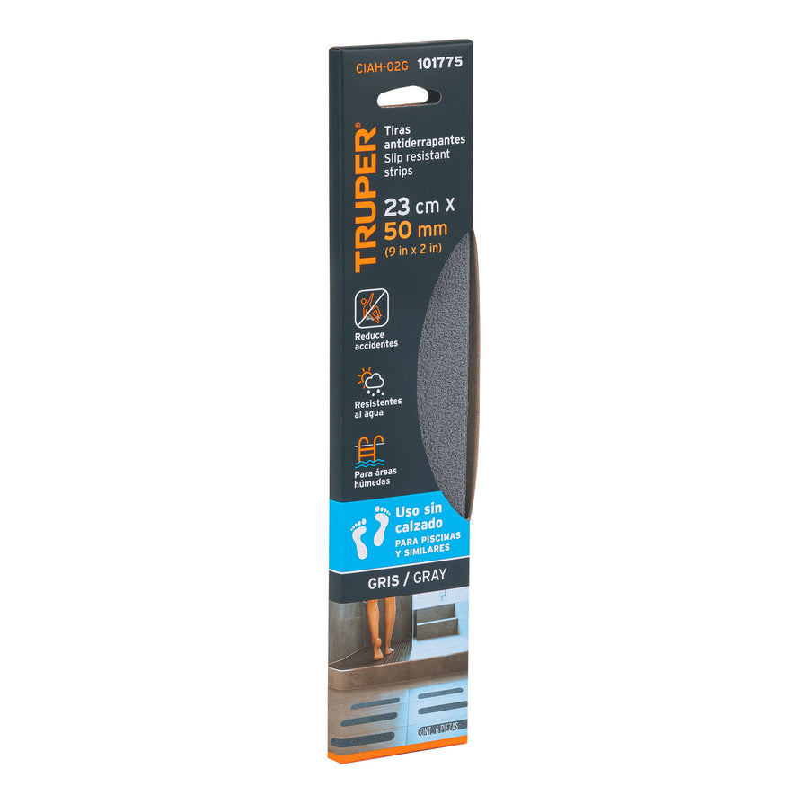 Tarjeta 6 tiras 23cm antiderrapantes grises 50mm área húmeda Caja con 5, 101775