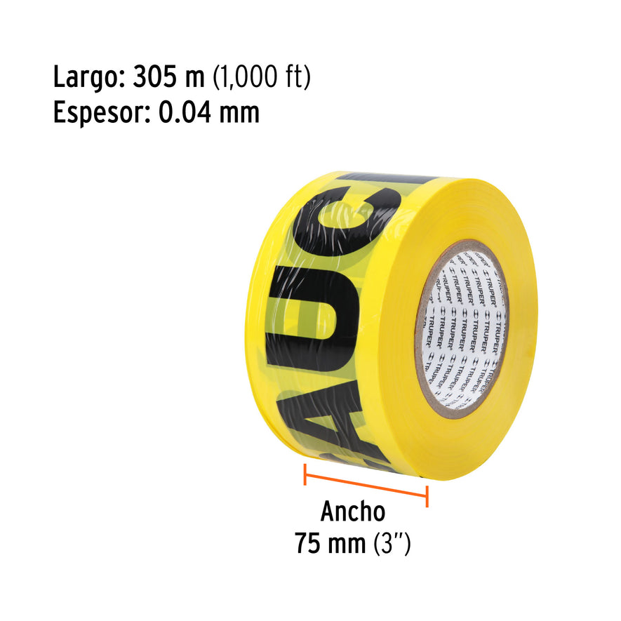 Rollo de 305 m de cinta delimitadora 'Precaución', Truper Caja con 3, 12583