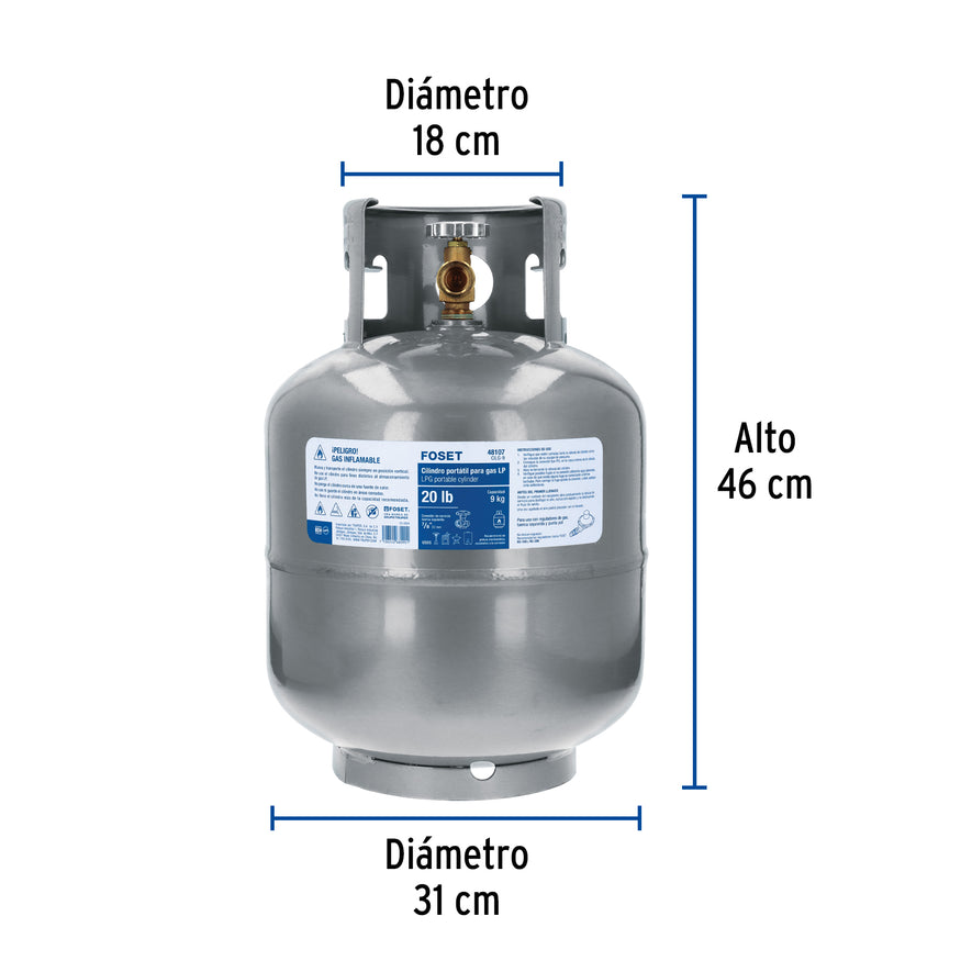 Cilindro portátil para gas LP, 20lb (9kg) Foset, 48107