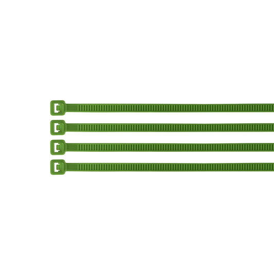 Bolsa con 100 cinchos plásticos 18 lb, 100 x 2.5 mm, verdes Caja con 10, 41012