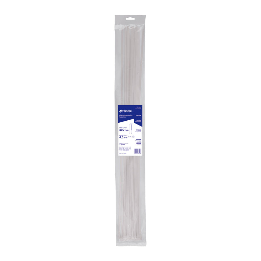 Bolsa con 25 cinchos plásticos 50 lb, 600x4.5 mm, naturales Caja con 10, 48980