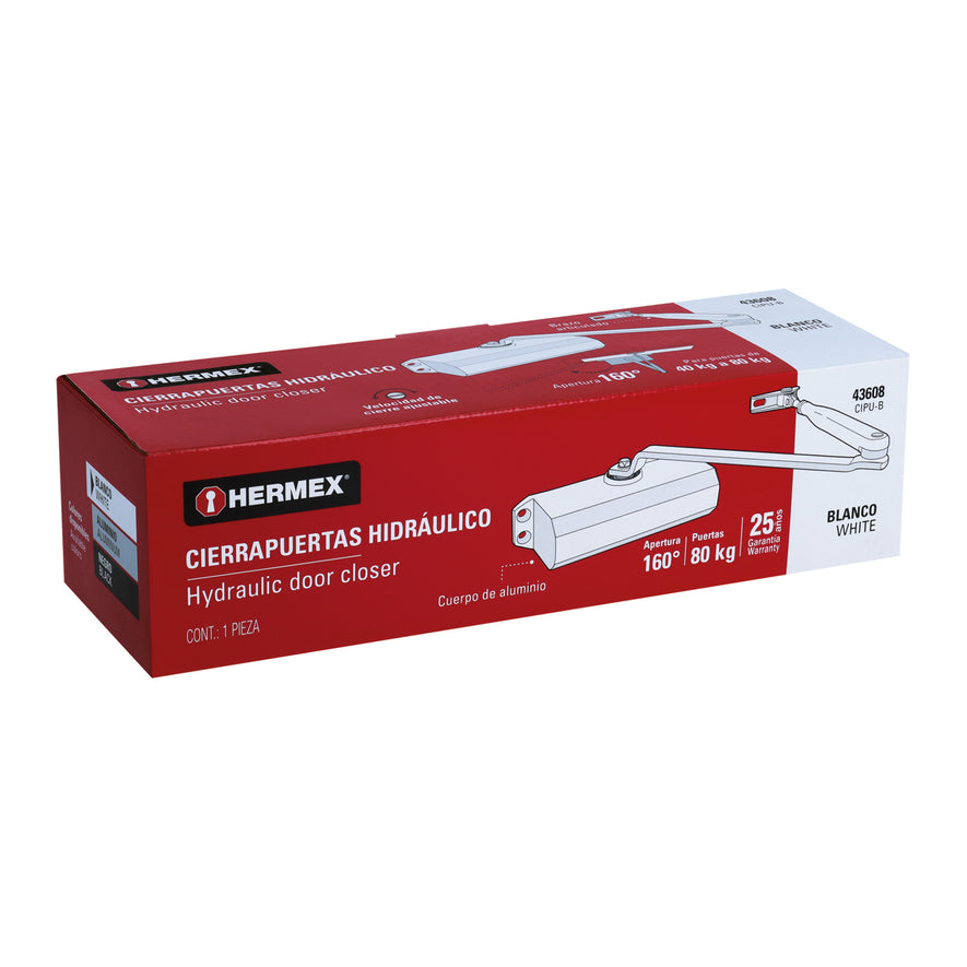 Cierrapuertas hidráulico color blanco, Hermex, 43608