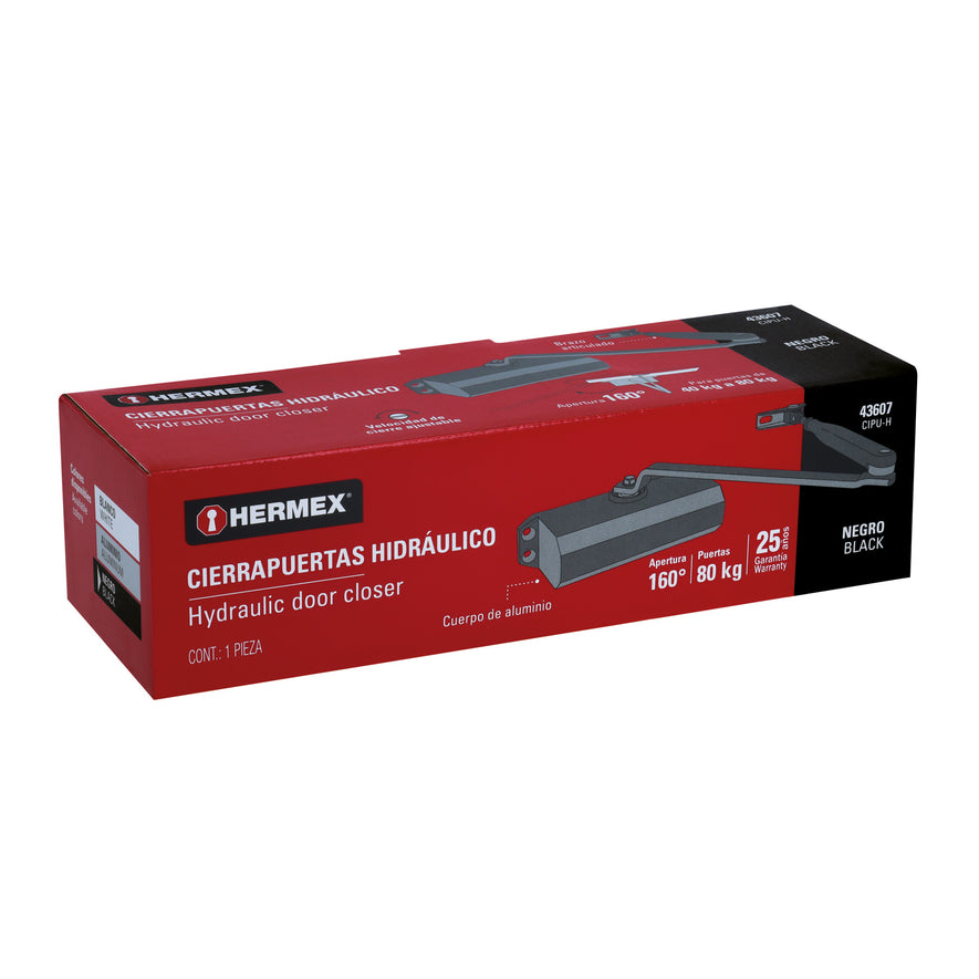 Cierrapuertas hidráulico color negro, Hermex, 43607