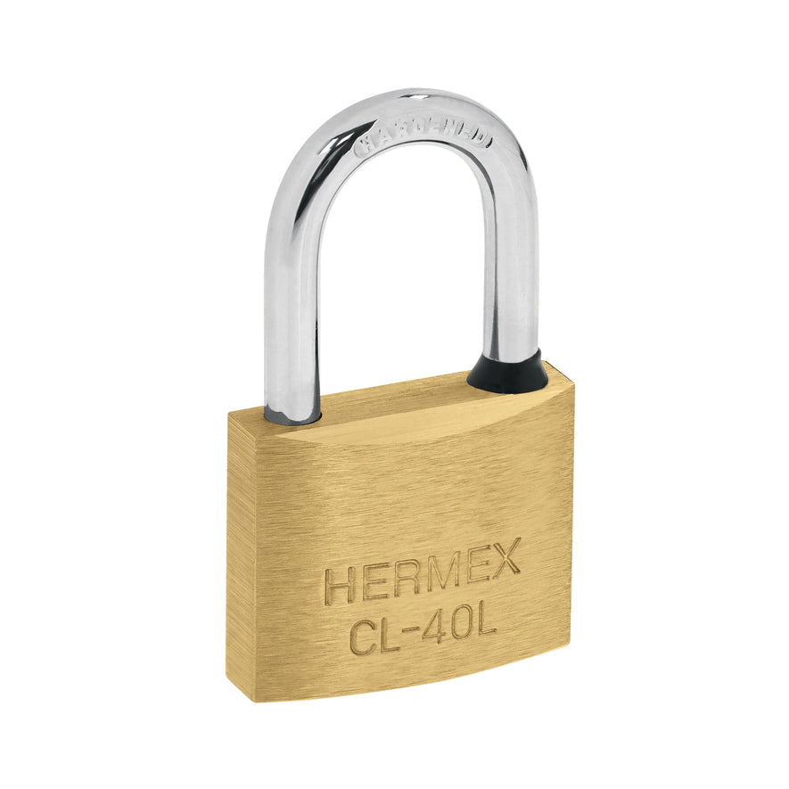 Candado de latón 40 mm gancho largo en blíster, Hermex Caja con 3, 43437