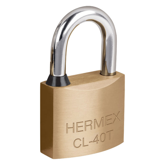 Candado de latón, 40mm, gancho corto, llave tubular, blister Caja con 2, 43303