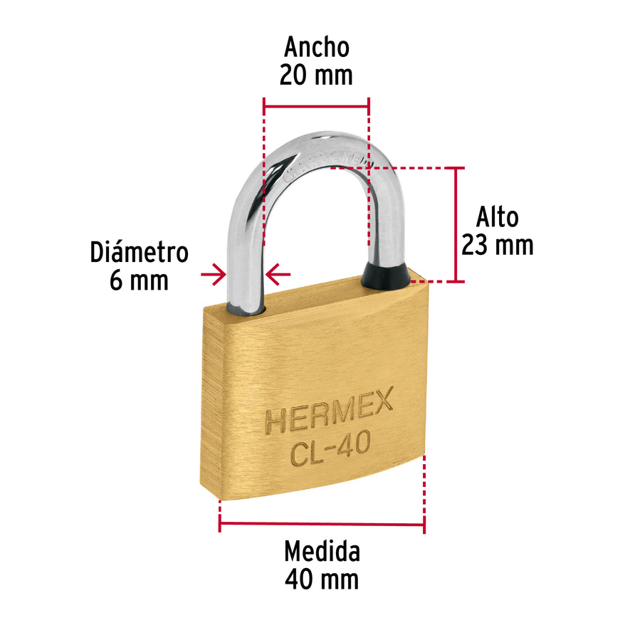 Blíster con 2 candados de latón de 40mm con gancho corto Caja con 3, 43443