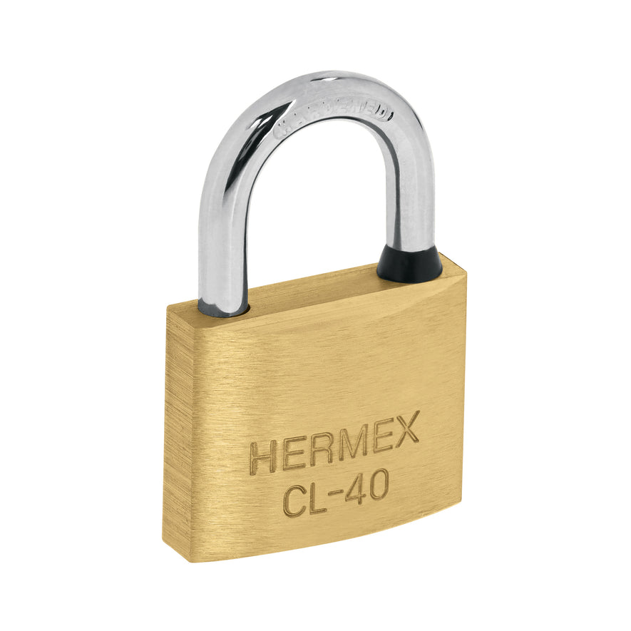 Candado de latón 40 mm gancho corto en blíster, Hermex Caja con 3, 43428