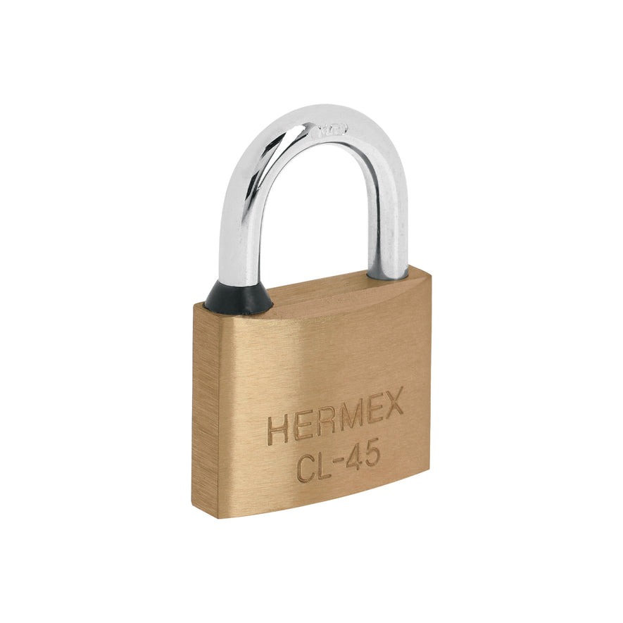 Candado de latón 45 mm gancho corto en blíster, Hermex Caja con 3, 43429