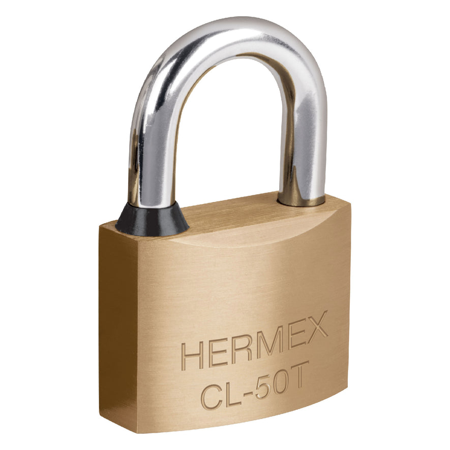 Candado de latón, 50mm, gancho corto, llave tubular, blister Caja con 2, 43304