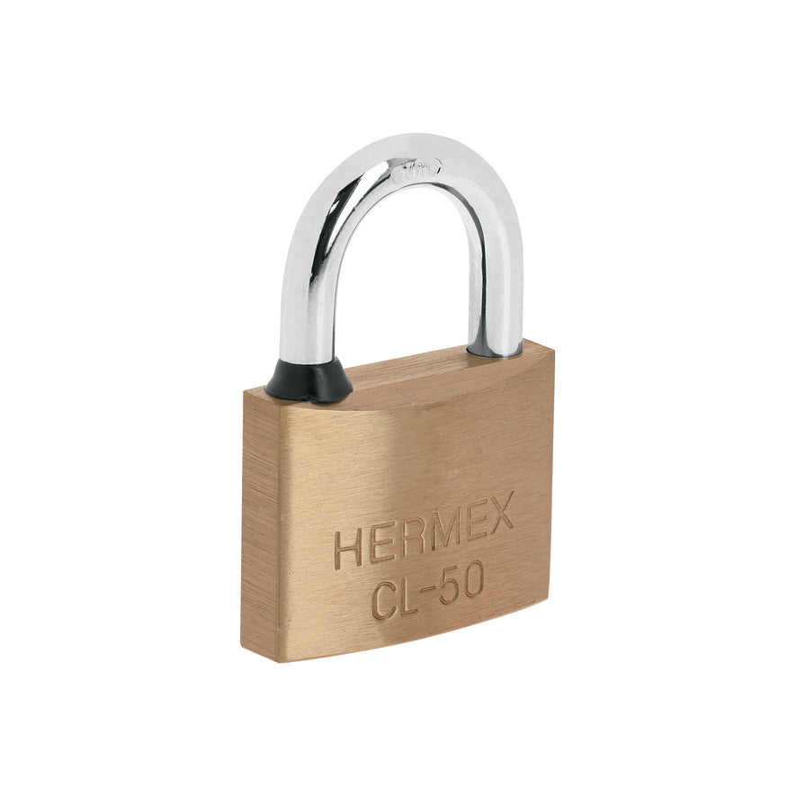 Candado de latón 50 mm gancho corto en blíster, Hermex Caja con 3, 43430