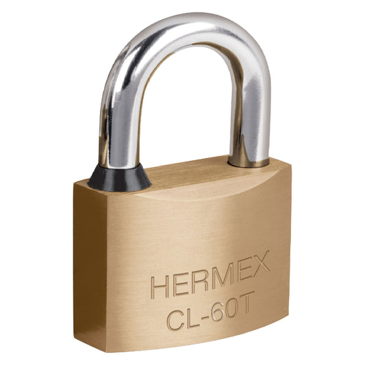 Candado de latón, 60mm, gancho corto, llave tubular, blister Caja con 2, 43305