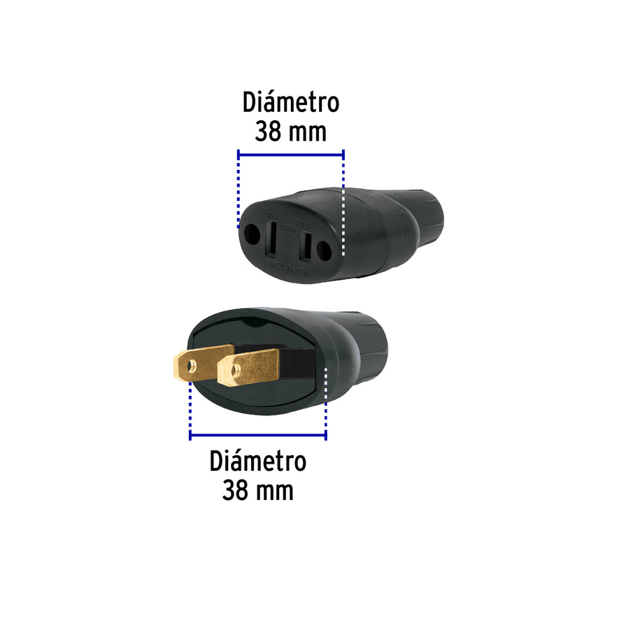 Clavija y contacto de hule, bolsa con 2 pzas, Volteck Caja con 10, 48074