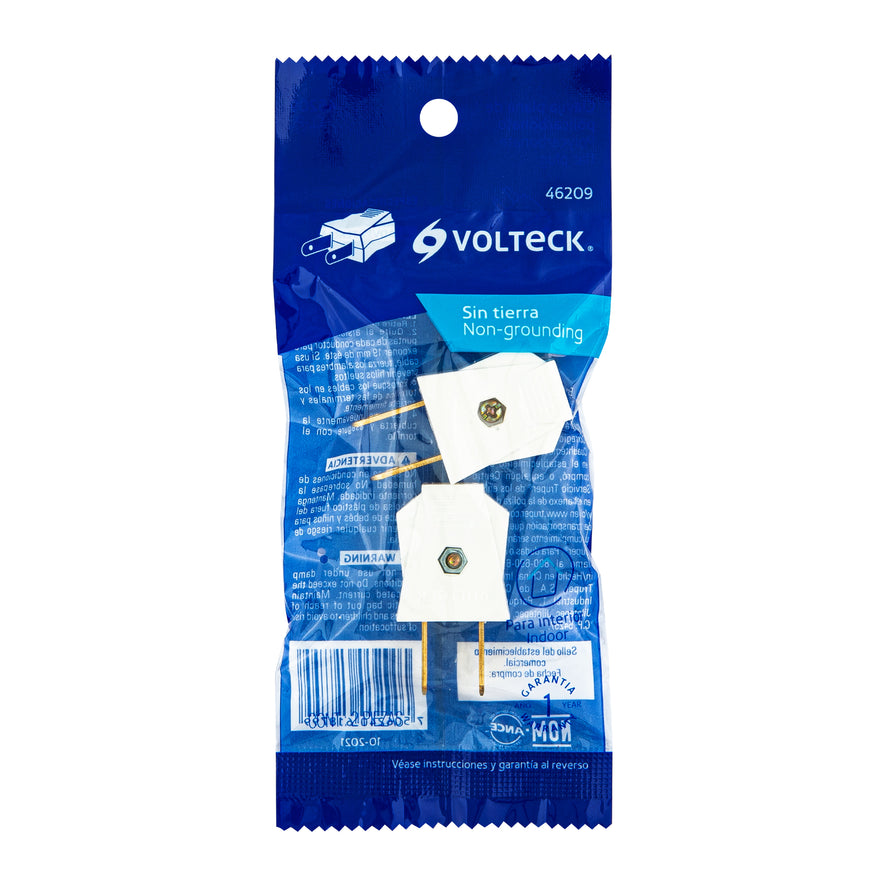 2 Clavijas no polarizadas planas de policarbonato, Volteck Caja con 10, 46209