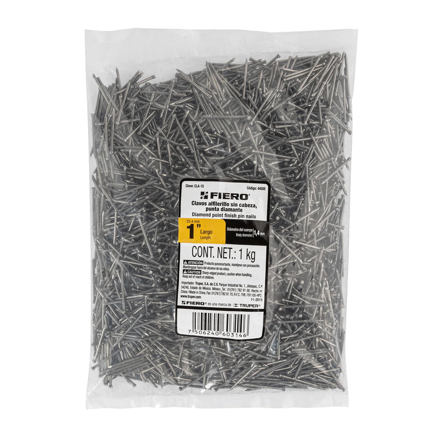 Bolsa con 1 kg de clavos alfilerillos de 1' sin cabeza Caja con 10, 44505