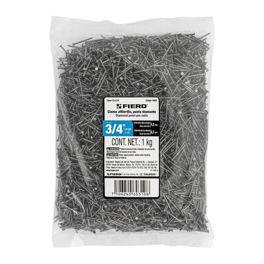 Bolsa con 1 kg de clavos alfilerillos de 3/4' con cabeza Caja con 10, 44501