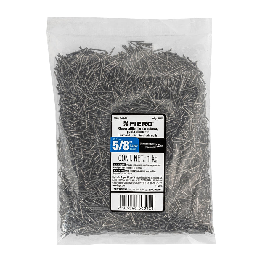 Bolsa con 1 kg de clavos alfilerillos de 5/8' sin cabeza Caja con 10, 44503