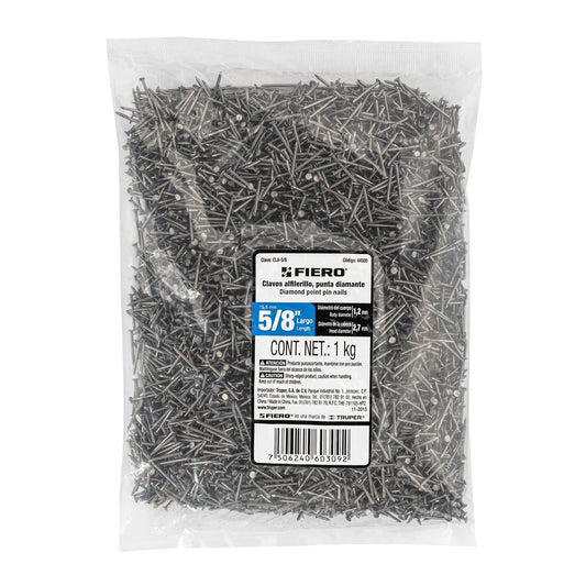 Bolsa con 1 kg de clavos alfilerillos de 5/8' con cabeza Caja con 10, 44500