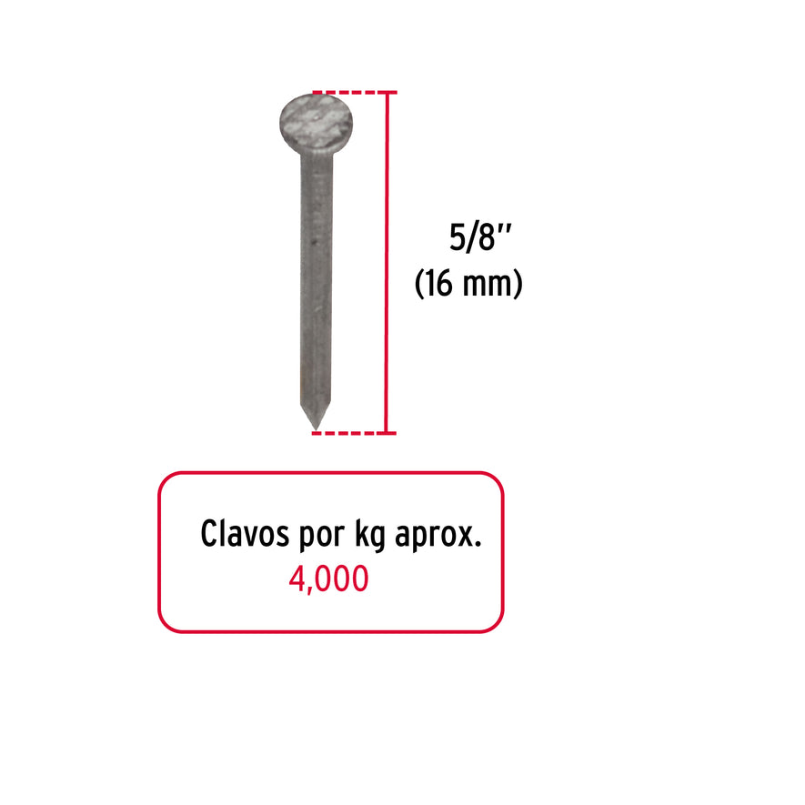 Bolsa con 1 kg de clavos alfilerillos de 5/8' con cabeza Caja con 10, 44500