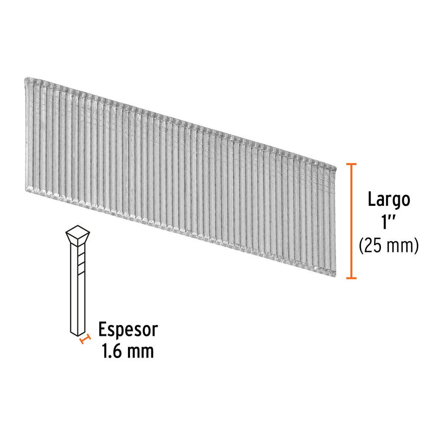 clavos calibre 16, 25 mm para CLNE-16, Truper Caja con 2500, 15010