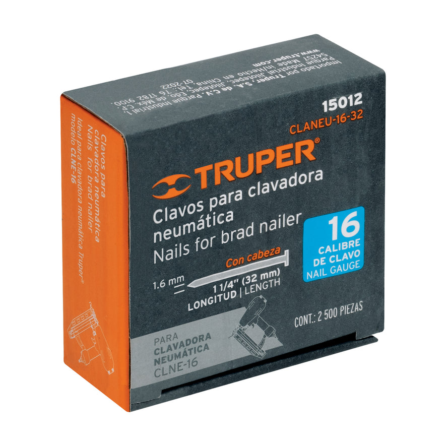 clavos calibre 16, 32 mm para CLNE-16, Truper Caja con 2500, 15012