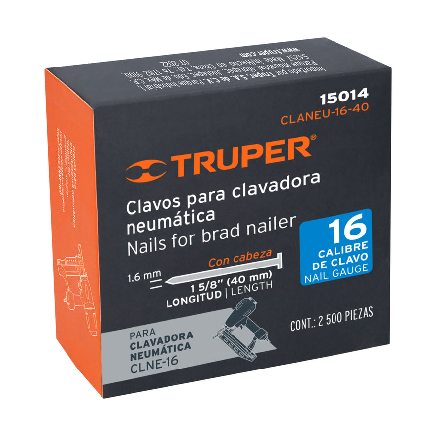 clavos calibre 16, 40 mm para CLNE-16, Truper Caja con 2500, 15014