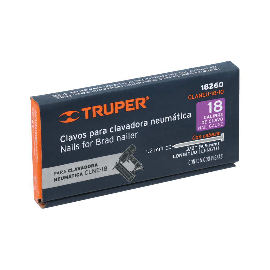 clavos calibre 18, 10 mm para CLNE-18, Truper Caja con 5000, 18260