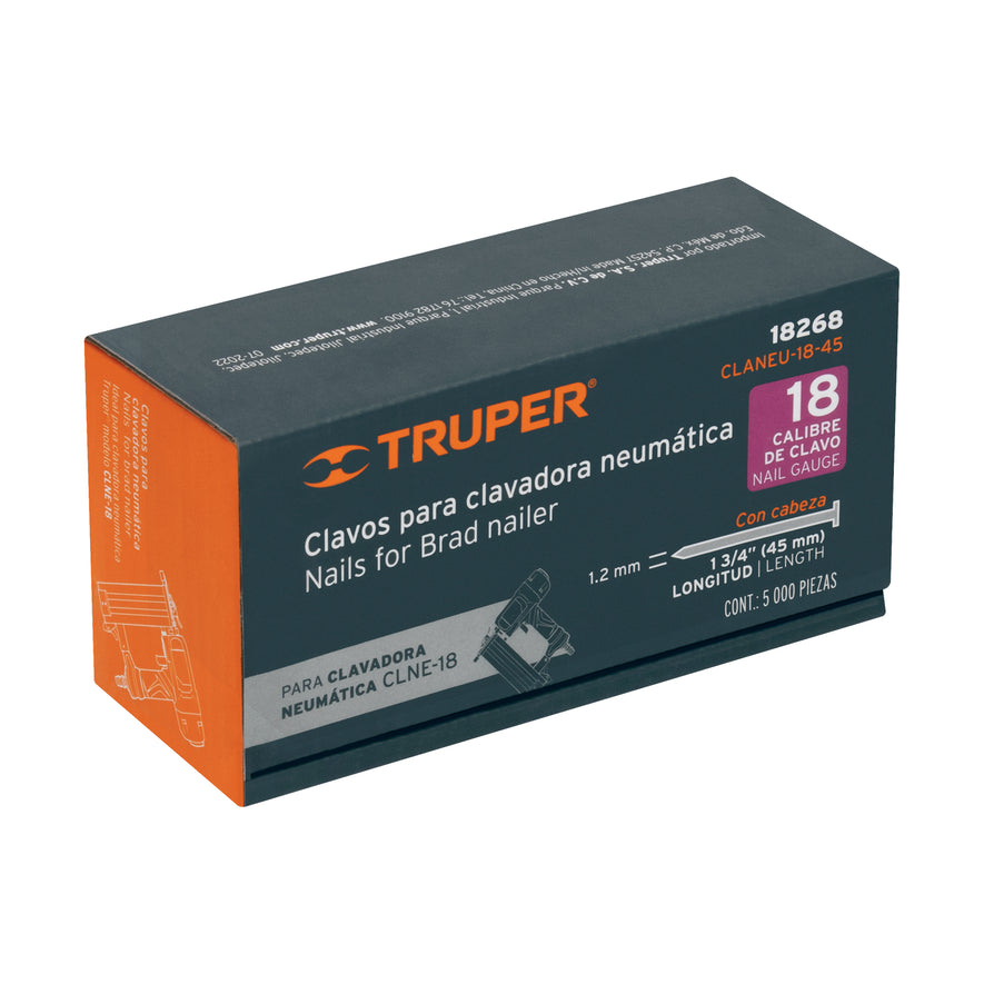 clavos calibre 18, 45 mm para CLNE-18, Truper Caja con 5000, 18268