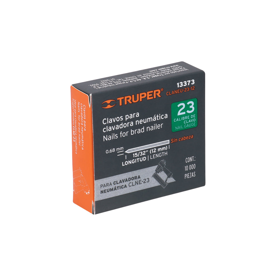 clavos calibre 23, 12mm para CLNE-23, Truper Caja con 10000, 13373