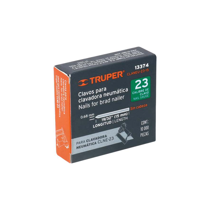 clavos calibre 23, 15 mm para CLNE-23, Truper Caja con 10000, 13374