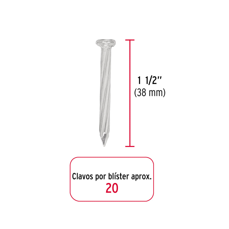 Blíster con 20 clavos galvanizados p/concreto 1-1/2', Fiero Caja con 12, 40227