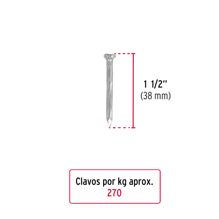 Bolsa con 1 kg de clavos para concreto galvanizados 1-1/2' Caja con 5, 44122