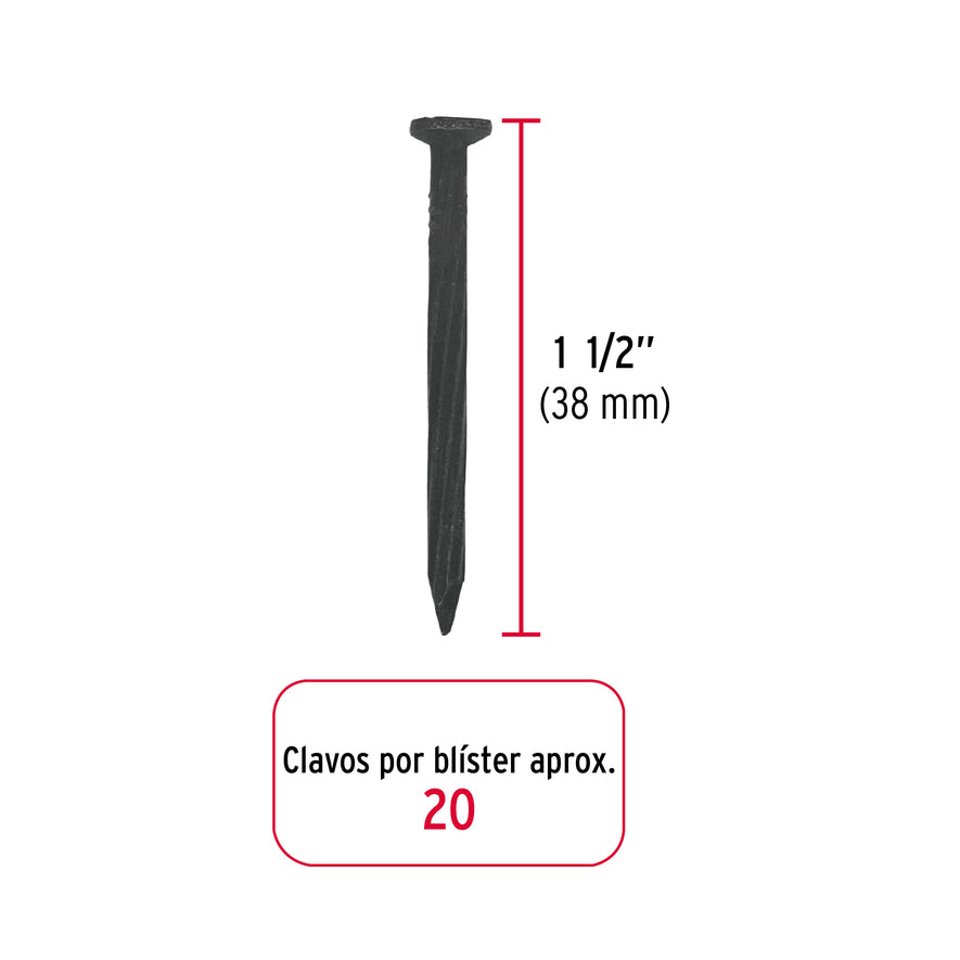 Blíster con 20 clavos negros para concreto 1-1/2', Fiero Caja con 12, 40223