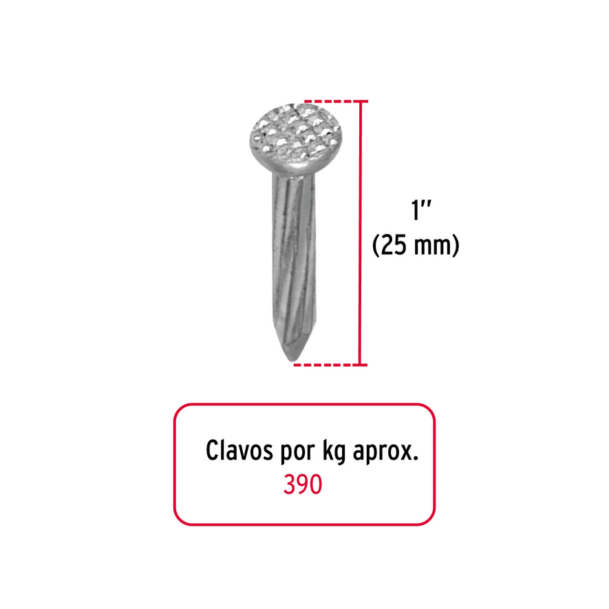 Bolsa con 1 kg de clavos para concreto galvanizados 1' Caja con 5, 44121