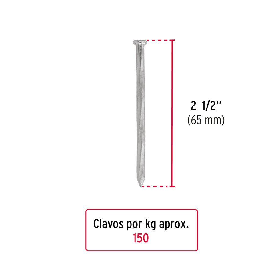Bolsa con 1 kg de clavos para concreto galvanizados 2-1/2' Caja con 5, 44124